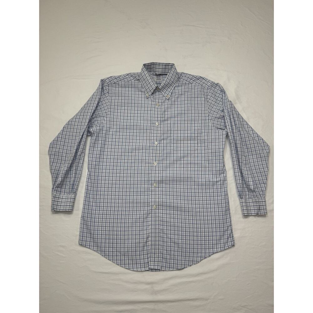 Mens Brooks Brothers Dress Shirt 15 1/2-32 White Blue Button Cotton Classic